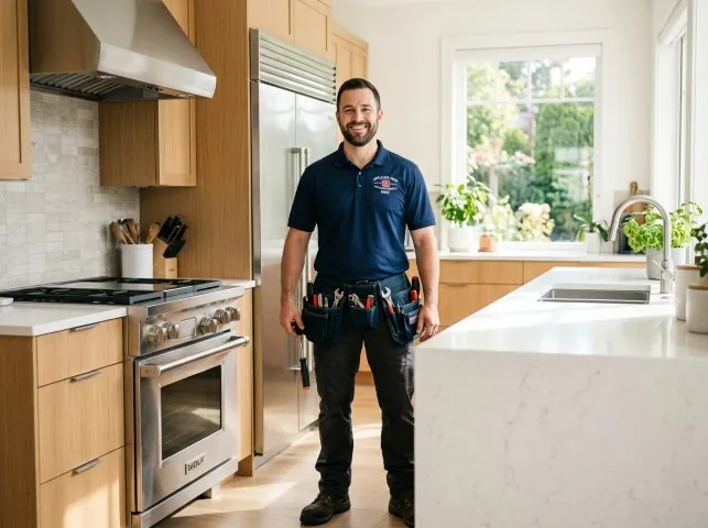 Appliance Repair Hero technician in a Atlanta, KS kitchen after an appliance repair